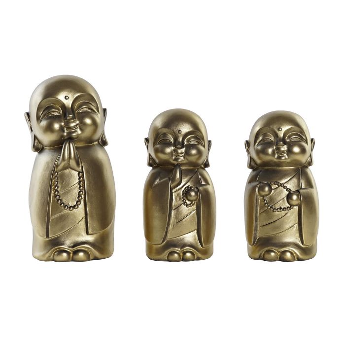 DKD Home Decor Figura Oriental Monje de Resina Dorado, 12.5x25x12.5 cm, Surtido Aleatorio, Pack 6 Unidades