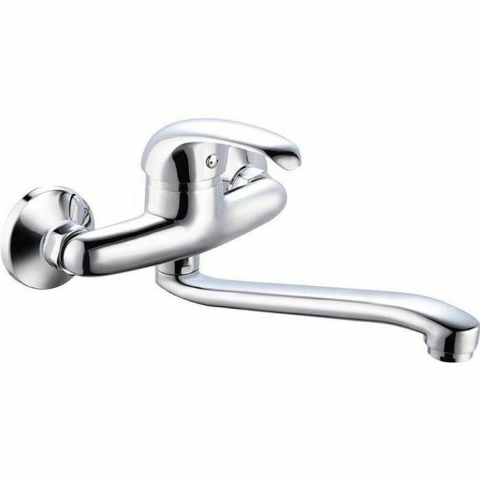 Edouard Rousseau Grifo de Cocina Mezclador Mambo Sin Ducha de Mano, Cartucho Cerámico Ø40mm, Cuerpo Latón, Mango Metal, Aireador, Gris Cromo