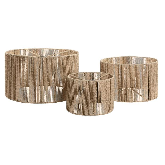 DKD Home Decor Pantalla de Lámpara Urban Marrón 52x31x52 cm - Set de 3 Piezas de Fibra y Metal Compatible con Bombillas E27 2