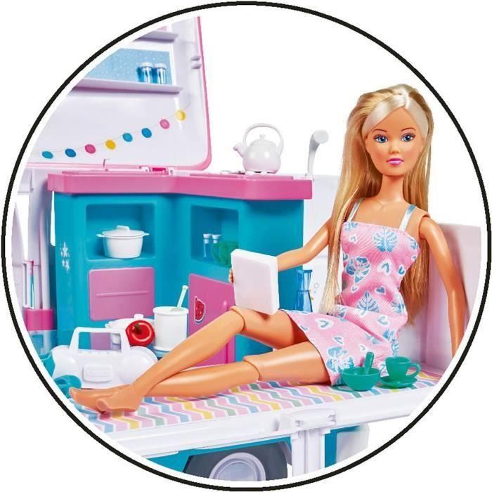 Steffi Love Muñeca Maniquí 29cm y Autocaravana que se Abre: Cocina, Sala de Estar, Cama y Accesorios (51cm) 1