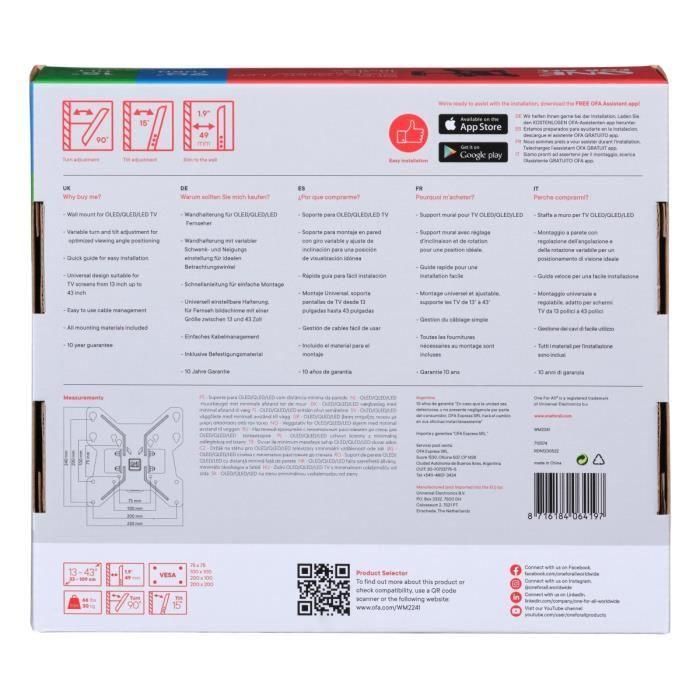 One For All WM2241 Soporte de Pared Inclinable y Giratorio 90° para TV LED/LCD de 13-40 pulgadas (33-102 cm) hasta 30 kg Negro 5 One For All WM2241 Soporte de Pared Inclinable y Giratorio 90° para TV LED/LCD de 13-40 pulgadas (33-102 cm) hasta 30 kg Negro 5