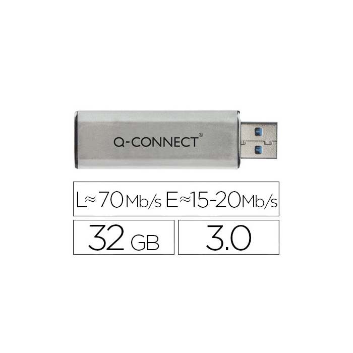 Q-connect Memoria USB Flash 32 GB 3.0 Plateada Retráctil SuperSpeed 0 Q-connect Memoria USB Flash 32 GB 3.0 Plateada Retráctil SuperSpeed 0