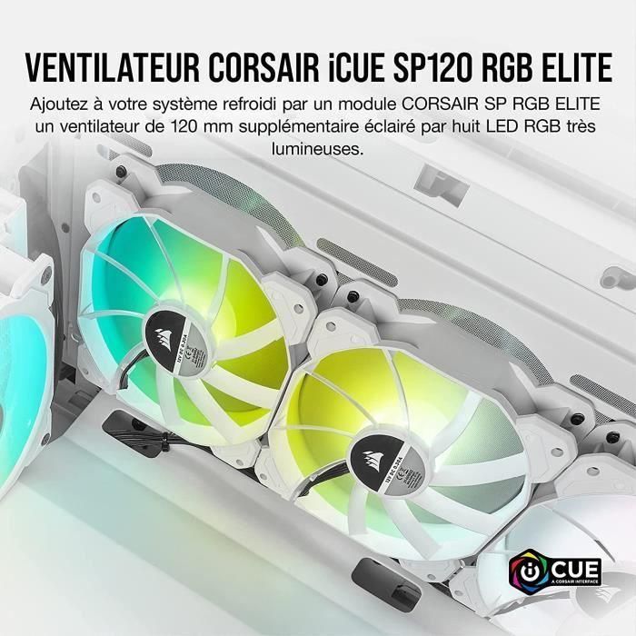 Ventilador CORSAIR Serie SP - Blanco SP120 RGB ELITE - Ventilador LED RGB de 120 mm con AirGuide - Paquete individual (CO-9050136-WW) 2 Ventilador CORSAIR Serie SP - Blanco SP120 RGB ELITE - Ventilador LED RGB de 120 mm con AirGuide - Paquete individual (CO-9050136-WW) 2