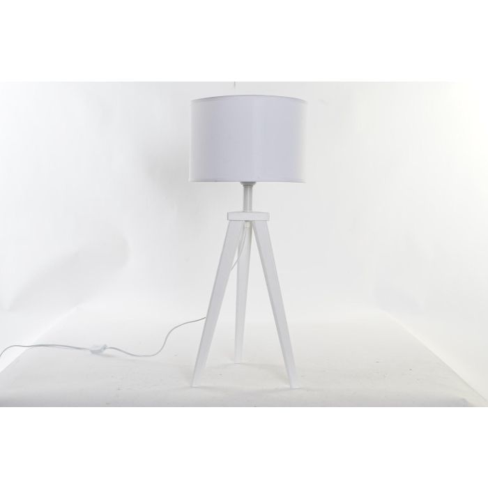 DKD Home Decor Lámpara de Sobremesa Scandi Blanca 30 x 72 x 30 cm de Madera y Poliéster Bombilla E27