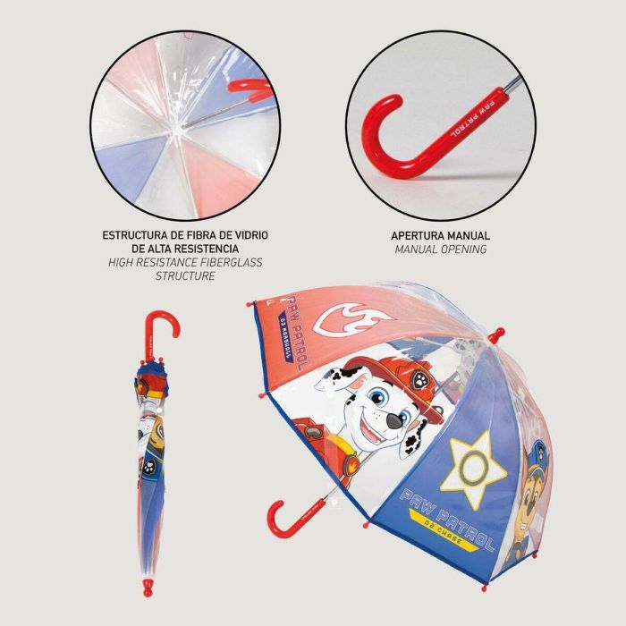 Cerdá Paraguas Manual Transparente Tipo Burbuja POE Paw Patrol 45 cm Azul para Niños +3 años 2 Cerdá Paraguas Manual Transparente Tipo Burbuja POE Paw Patrol 45 cm Azul para Niños +3 años 2