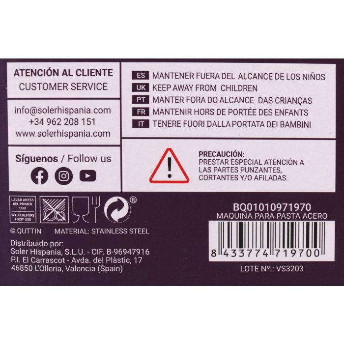 Máquina para Pasta de Acero Quttin (6 Unidades) 9 Máquina para Pasta de Acero Quttin (6 Unidades) 9
