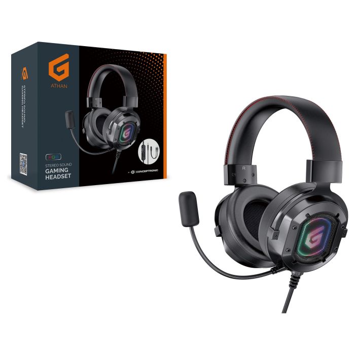 Conceptronic Auricular Gaming ATHAN03B con micrófono, LED RGB, jack 3.5 mm, para PC, PS5, Xbox One