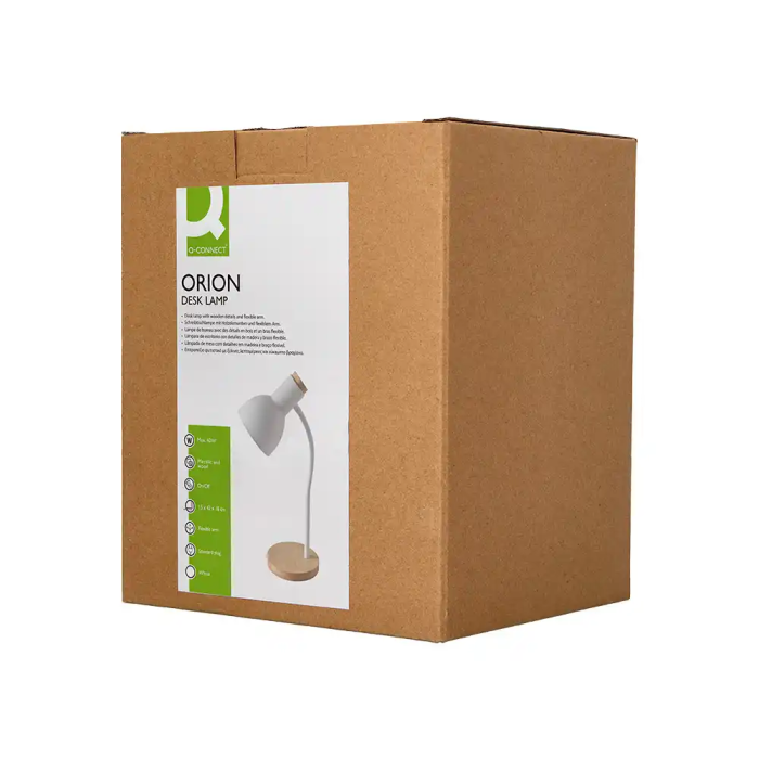 Q-connect Lampara Escritorio Orion Metalica con Detalles Madera Brazo Flexible Color Blanco Oficina 145x330x145 mm 10