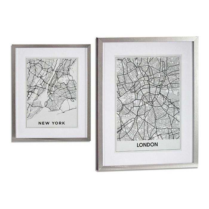 Cuadro Londres New York Plata Madera Vidrio (43 x 3 x 53 cm) Cuadro Londres New York Plata Madera Vidrio (43 x 3 x 53 cm)