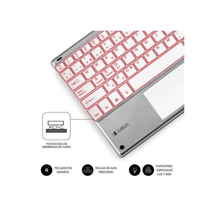 SUBBLIM Teclado Bluetooth Smart Backlit BT Keyboard Touchpad Silver 3