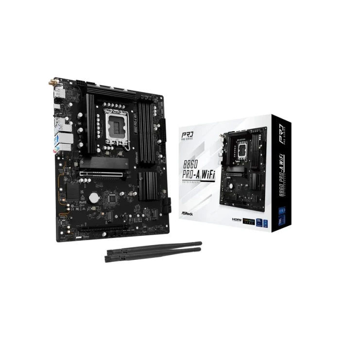 Placa ASRock B860 Pro-A Wifi,Intel,1851,B860,4Ddr5,256Gb,1Hdmi+1Dp,4Sata3+2M.2,2.5Gblan,Wifi6E+Bt5.3,8Usb3.2+2Usb Type-C,Atx