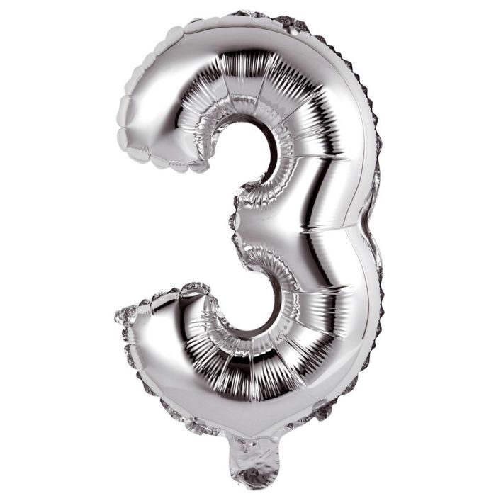 Globo Cifra 3 Plata Party Time altura 35 cm 0 Globo Cifra 3 Plata Party Time altura 35 cm 0