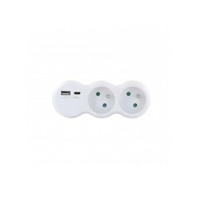 Chacon 47002 Lote 2 Dominó 2x16A con USB-A + USB-C Blanco Estándar Francés 4