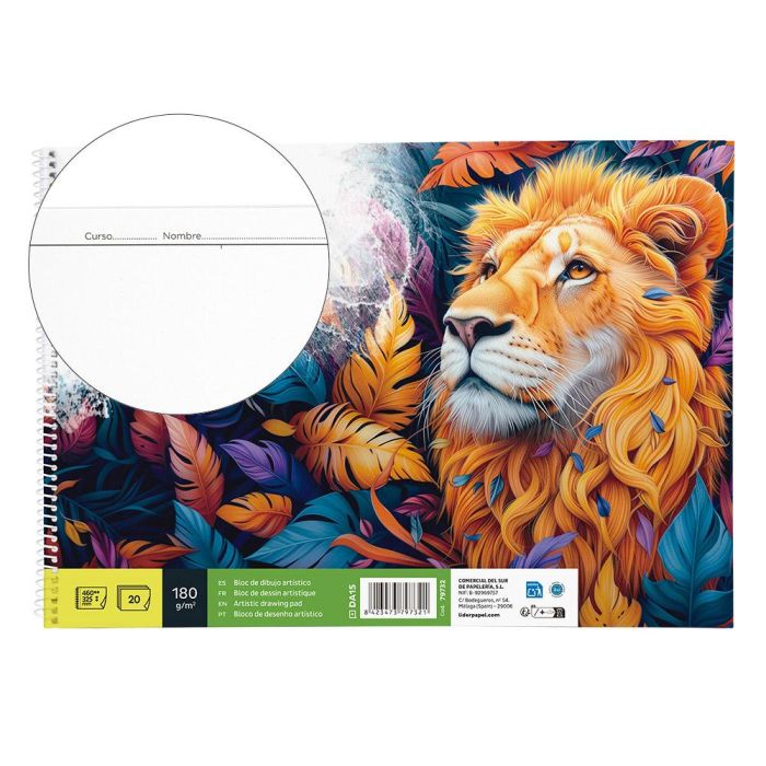 Bloc Dibujo Liderpapel Lineal Espiral 460x325 mm 20 Hojas 180 gr-M2 Con Recuadro Perforado