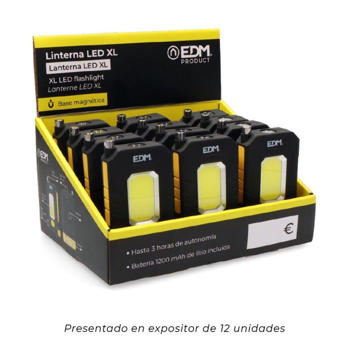 Edm Linterna LED XL Recargable con Imán Telescópico, Batería Litio, Dual LED 3W/5W, Gancho y Base Imantada, Amarillo/Negro 5 Edm Linterna LED XL Recargable con Imán Telescópico, Batería Litio, Dual LED 3W/5W, Gancho y Base Imantada, Amarillo/Negro 5