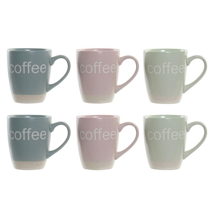 DKD Home Decor Mug Pasteles lianfeng Rosa Verde Gres Set de 6 piezas Apto microondas y lavavajillas 1