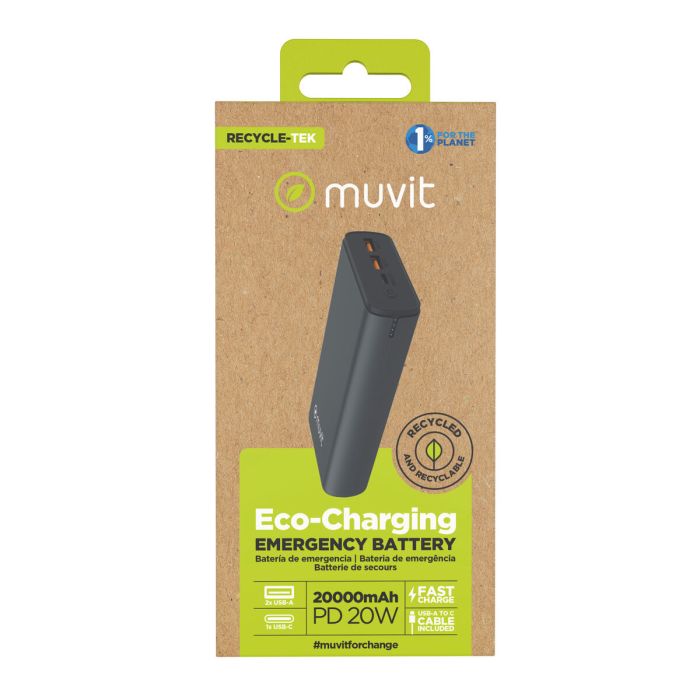 Powerbank Muvit for Change DP200G-R-PD Negro 20 W 5