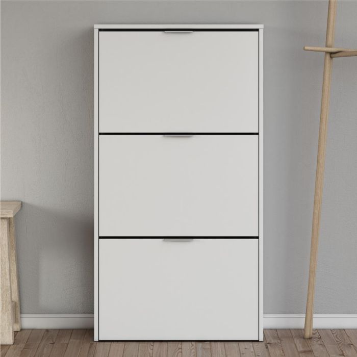 Mueble zapatero, 3 puertas abatibles, blanco brillo 5