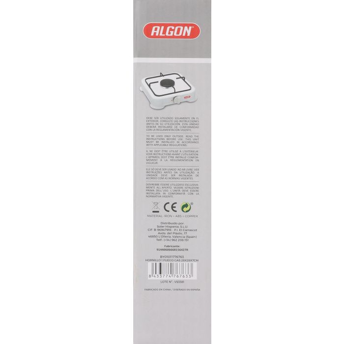 Hornillo de gas Algon BBQ 1 fuego 28x28x7 cm (4 Unidades) 4 Hornillo de gas Algon BBQ 1 fuego 28x28x7 cm (4 Unidades) 4