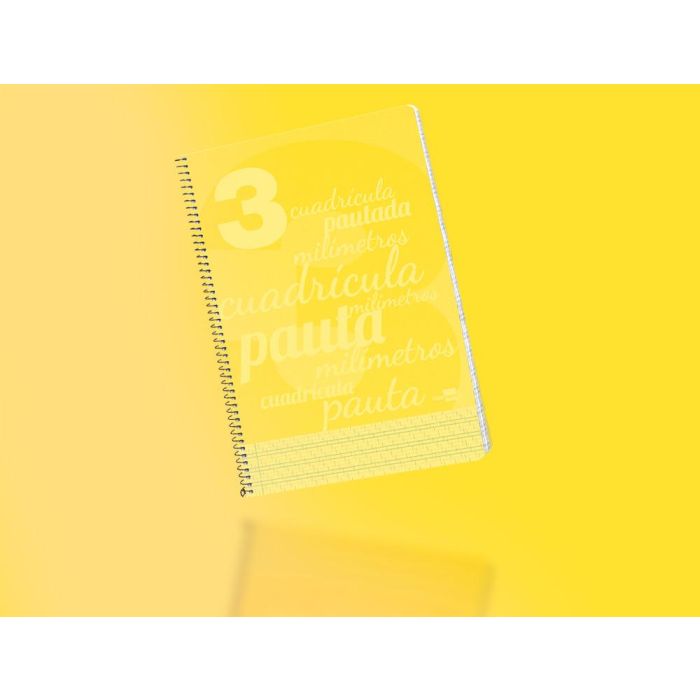 Cuaderno Espiral Liderpapel Folio Pautaguia Tapa Plastico 80H 75 gr Cuadro Pautado 3 mm Con Margen Color Amarillo 8