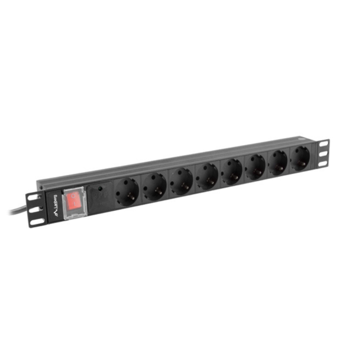 Lanberg PDU-08F-0200-BK Regleta Conmutada Monofásica 1U 8 Salidas AC 16A Negro