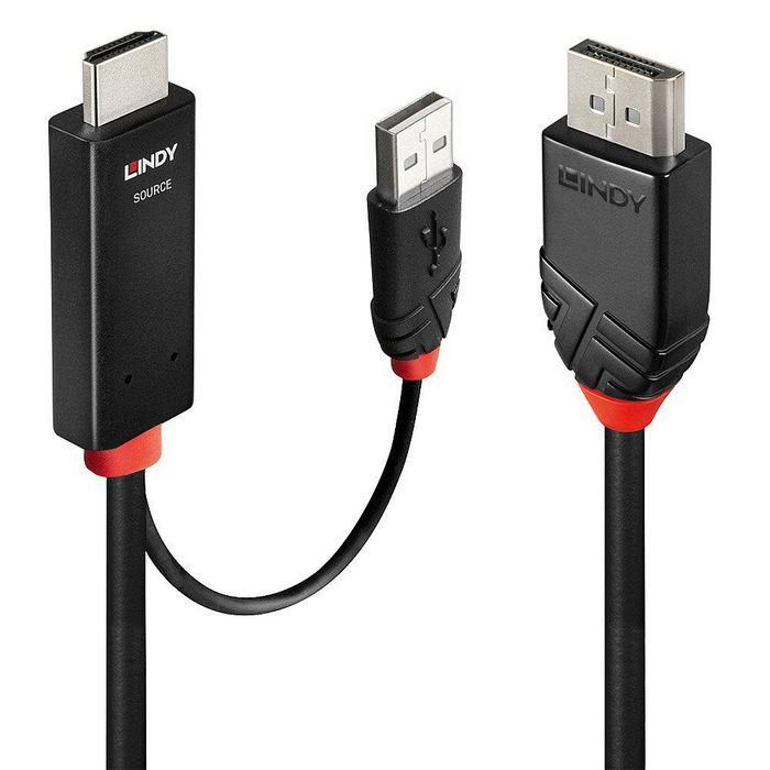 Lindy Cable HDMI a DisplayPort Activo 2m - Conecta HDMI a Pantallas DP, Soporta 4K 60Hz para PC, Consolas y Media Players