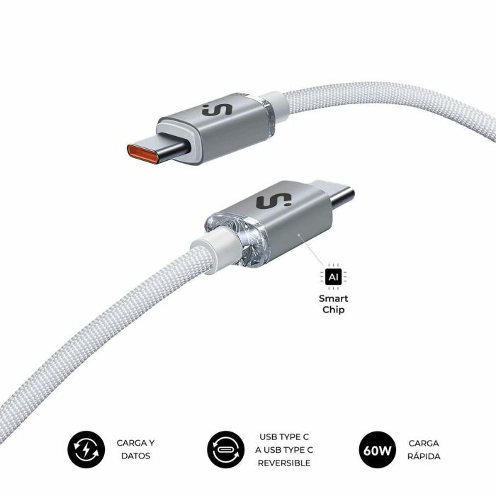 Cable USB-C a USB-C Subblim OPTIMUS Blanco 1 m 20 Cable USB-C a USB-C Subblim OPTIMUS Blanco 1 m 20