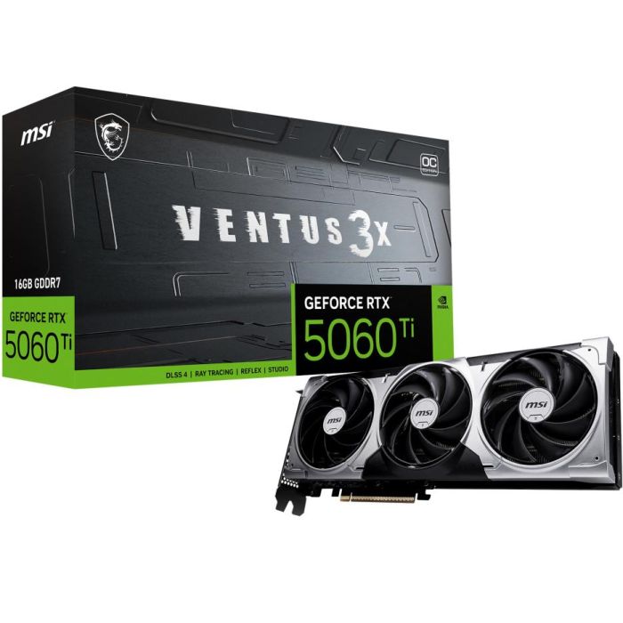 MSI Tarjeta Gráfica NVIDIA GeForce RTX 5060 Ti VENTUS 3X OC 16GB GDDR7 PCIe 5.0 con 4608 Núcleos CUDA y 2602 MHz MSI Tarjeta Gráfica NVIDIA GeForce RTX 5060 Ti VENTUS 3X OC 16GB GDDR7 PCIe 5.0 con 4608 Núcleos CUDA y 2602 MHz