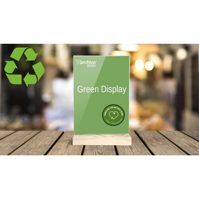 Archivo 2000 Expositor sobremesa A4 vertical metacrilato reciclado y base madera 40x210x330 mm 2