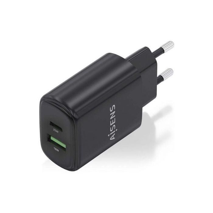 AISENS - CARGADOR 25W, 1xUSB-C PD3.0, 1xUSB-A QC3.0, NEGRO 1