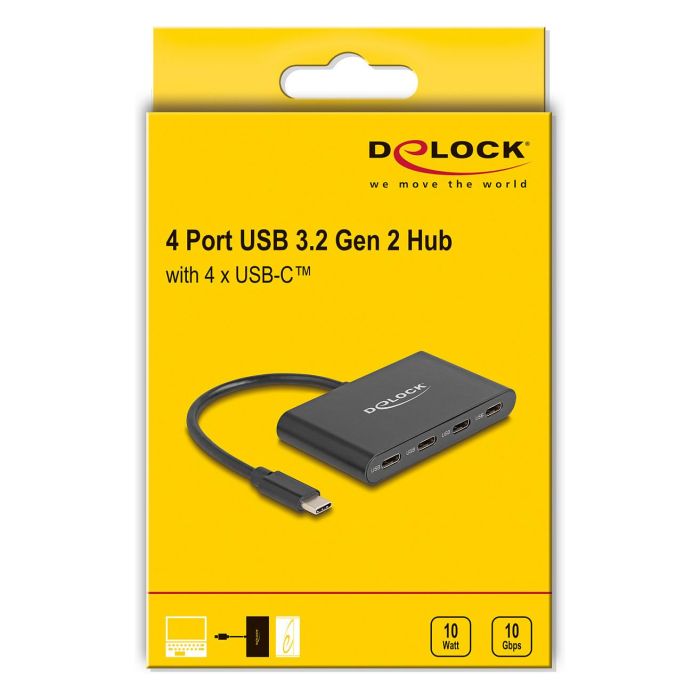 DeLOCK Hub USB 3.2 Gen 2 Tipo C con 4 Puertos USB-C, 10 Gbps, Velocidad 5 Gbit/s, Aluminio Negro, Conector USB-C, Plug and Play, Cable 0.15 m 2 DeLOCK Hub USB 3.2 Gen 2 Tipo C con 4 Puertos USB-C, 10 Gbps, Velocidad 5 Gbit/s, Aluminio Negro, Conector USB-C, Plug and Play, Cable 0.15 m 2