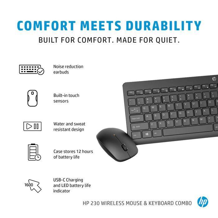 HP 230 Kit Teclado y Ratón Inalámbricos SWISS - Diseñado para Confort, Silencio y Productividad con Batería Duradera 12