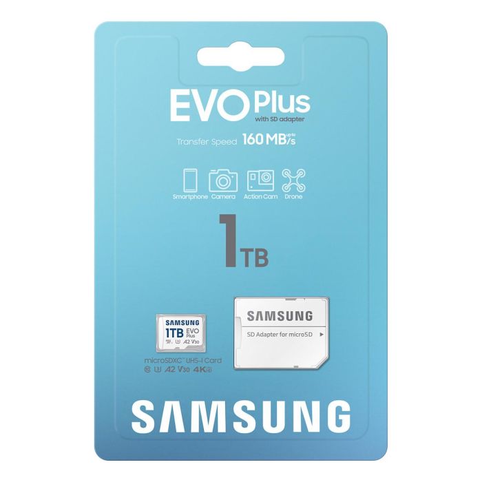 Samsung Tarjeta Memoria Micro SD EVO Plus 1TB microSDXC Clase 10 UHS-I U3 Velocidad 160MB/s con Adaptador SD 4