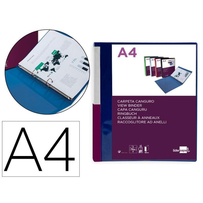 Carpeta Liderpapel Canguro 2 Anillas 25 mm Mixtas Polipropileno Din A4 Azul Translucido