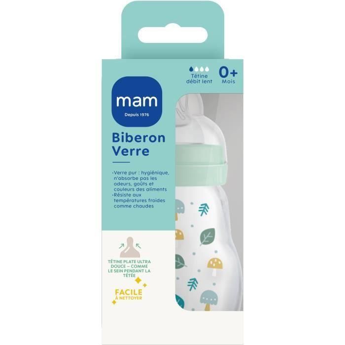 MAM Biberón de vidrio Glass premium 170ml Azul con Tetina Flow 1 ultra suave patentada, resistente al calor, para bebés 0-6 meses 2 MAM Biberón de vidrio Glass premium 170ml Azul con Tetina Flow 1 ultra suave patentada, resistente al calor, para bebés 0-6 meses 2
