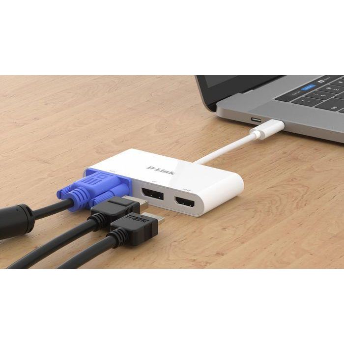 D-Link Hub Adaptador USB-C a HDMI/DisplayPort/VGA 4K Multi-Stream para 3 Monitores Simultáneos, Compatible Thunderbolt 3, Portátil 3