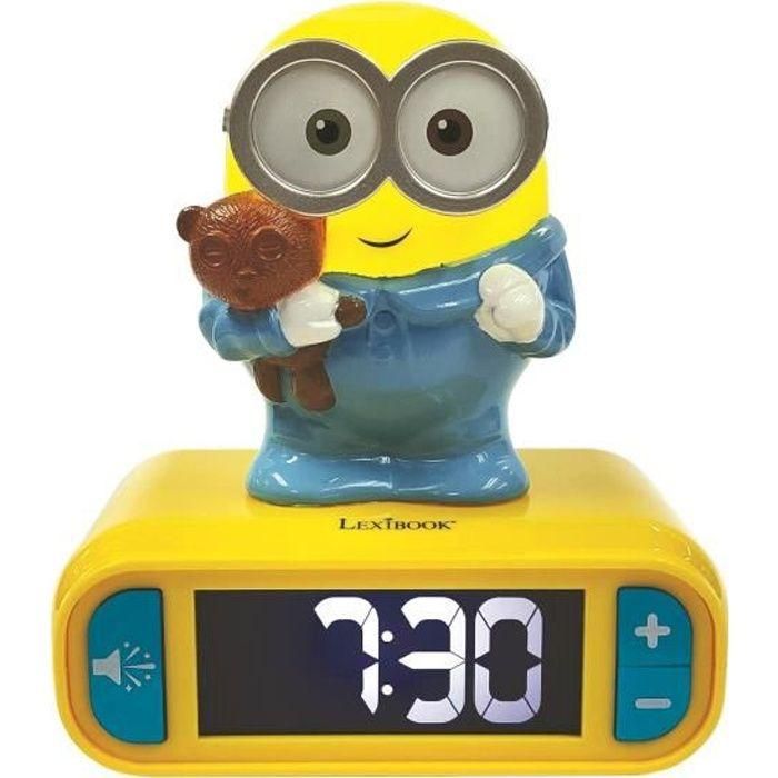 LEXIBOOK Reloj Despertador Minions Luz Nocturna 3D con Pantalla LCD Retroiluminada y Melodías