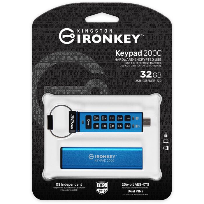 STICK 32GB Kingston IronKey Keypad 200C AES-256 USB-C retail 2