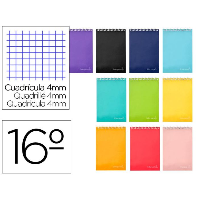 Liderpapel Cuaderno Espiral Witty Bolsillo Apaisado Dieciseisavo Tapa Dura 80 Hojas Cuadriculado 4mm 60gr Colores Surtidos Liderpapel Cuaderno Espiral Witty Bolsillo Apaisado Dieciseisavo Tapa Dura 80 Hojas Cuadriculado 4mm 60gr Colores Surtidos