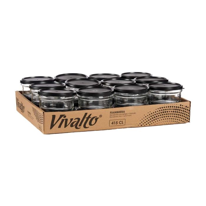 Fiambrera Cristal Redonda 415Ml Negro Vivalto 12X6CM (24 Unidades) 4 Fiambrera Cristal Redonda 415Ml Negro Vivalto 12X6CM (24 Unidades) 4