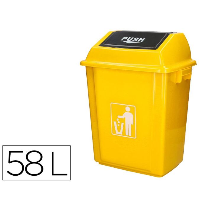 Papelera Contenedor Q-Connect Plastico Con Tapa De Balancin 58 Litros Amarillo 470x330x760 mm