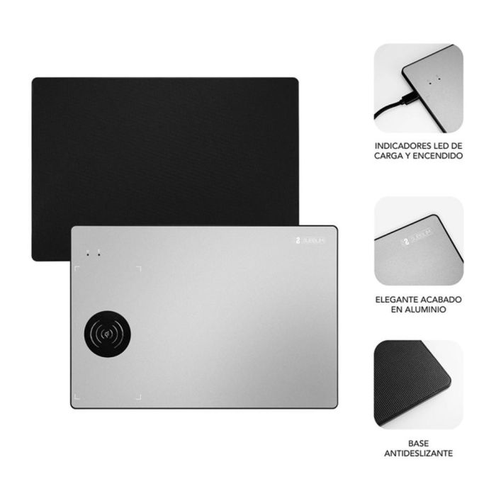 Subblim Alfombrilla Mousepad Inalámbrico Aluminio Negro con Cargador Wireless 10W para Escritorio 1