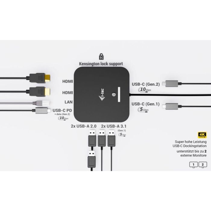 I-TEC USB-C Dual HDMI DS 2xHDMI 1xGLAN 2xUSB-A 3.2 2xUSB 2.0 1xUSB-C Gen2 1xUSB-C Gen1 k 1x100W USB-C PD+Charger 100W 3 I-TEC USB-C Dual HDMI DS 2xHDMI 1xGLAN 2xUSB-A 3.2 2xUSB 2.0 1xUSB-C Gen2 1xUSB-C Gen1 k 1x100W USB-C PD+Charger 100W 3