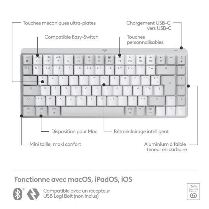 Logitech - teclado inalámbrico para Mac - MX MECHANICAL MINI - GRIS PALA 5 Logitech - teclado inalámbrico para Mac - MX MECHANICAL MINI - GRIS PALA 5