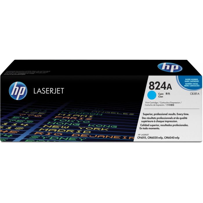 HP CB381A Tóner Original LaserJet 824A Cian, Capacidad Estándar, 21.000 páginas