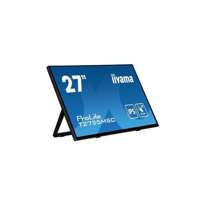 MONITOR IIYAMA 27" IPS BONDED PCAP 10P TOUCH, 1920X1080, FLAT BEZEL FREE GLASS FRONT, HDMI, DISPLAYPORT, 360CD/M², USB HUB 2X 3.2, SPEAKERS, BUILT-IN WEBCAM & MICROPHONE, BOOKSTAND (T2755MSC-B1) MONITOR IIYAMA 27" IPS BONDED PCAP 10P TOUCH, 1920X1080, FLAT BEZEL FREE GLASS FRONT, HDMI, DISPLAYPORT, 360CD/M², USB HUB 2X 3.2, SPEAKERS, BUILT-IN WEBCAM & MICROPHONE, BOOKSTAND (T2755MSC-B1)