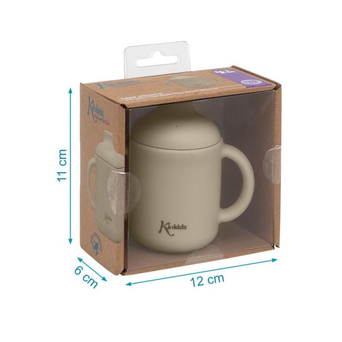 KioKids Taza de Silicona de Alta Calidad con Asas y Boquilla para Bebés +4 meses | Uso Alimentario, Apta Lavavajillas/Microondas, Beige 120ml 4