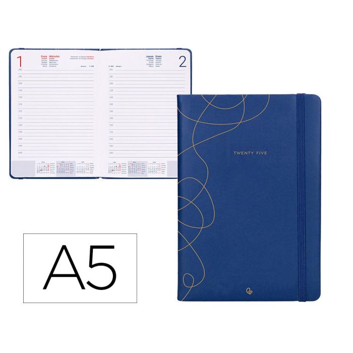 Agenda Encuadernada Liderpapel Efira A5 2025 Dia Pagina Color Azul Papel 70 gr