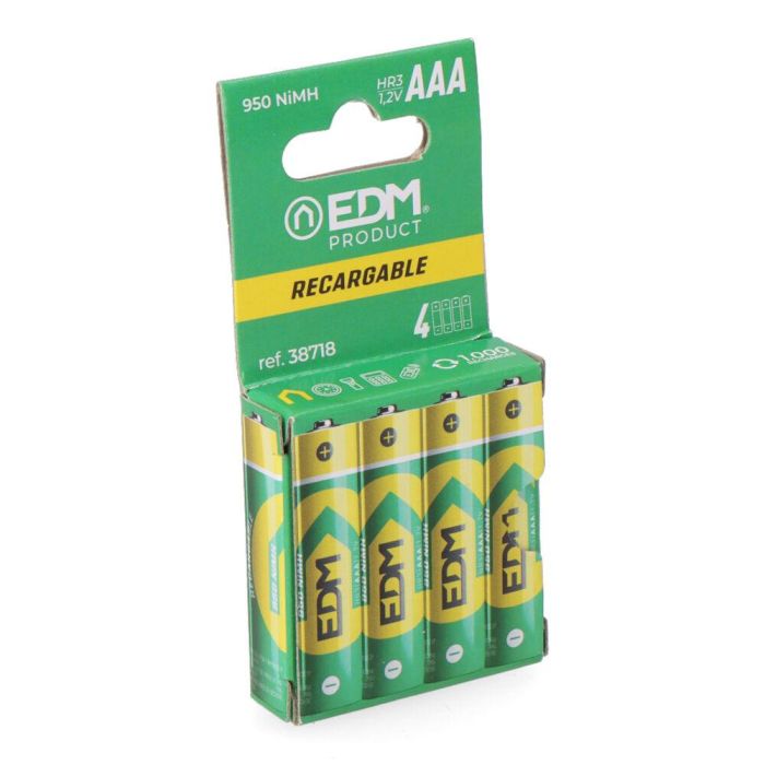 Edm Pila Recargable HR03 AAA Eco-Series 950mAh 1.2V Ø10.5 x 44.5 mm Pack 4 Unidades 0 Edm Pila Recargable HR03 AAA Eco-Series 950mAh 1.2V Ø10.5 x 44.5 mm Pack 4 Unidades 0