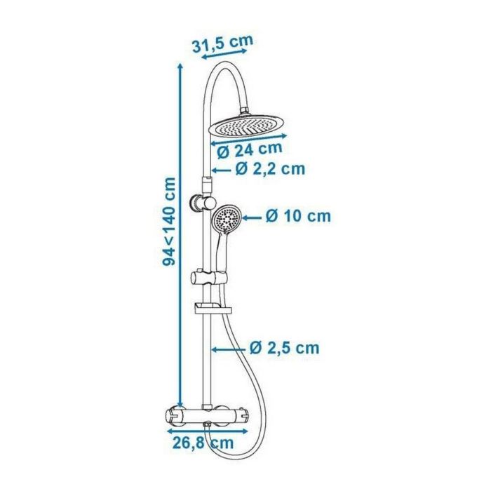 Edouard Rousseau Suhali 2 Columna de Ducha Termostática Cromada con Rociador Ø 240mm y Ducha Mano 5 Chorros 1 Edouard Rousseau Suhali 2 Columna de Ducha Termostática Cromada con Rociador Ø 240mm y Ducha Mano 5 Chorros 1